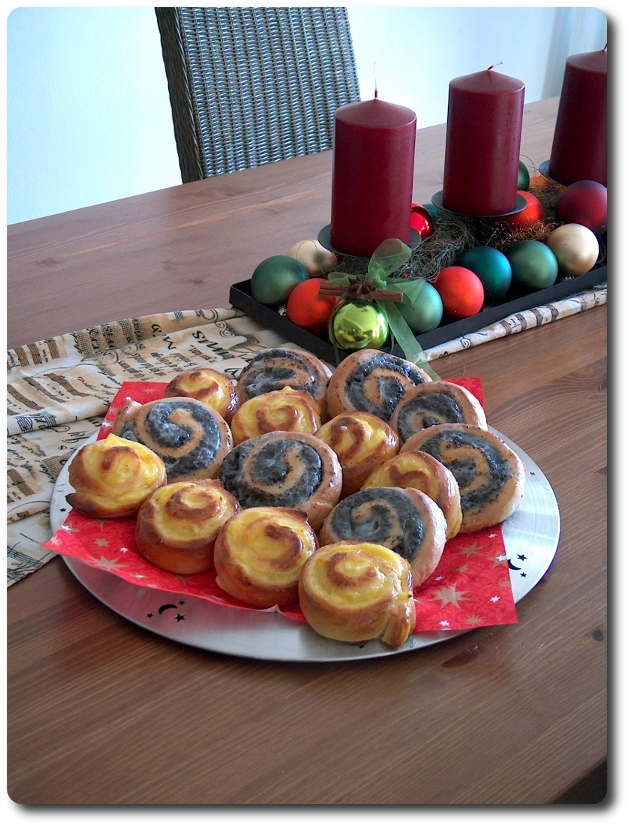 Pudding- und Mohnschnecken Rezept